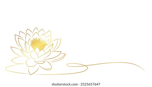 Estilo de arte de línea de flor de loto. Loto Dorado. Diwali y Vesak día Vector Elementos