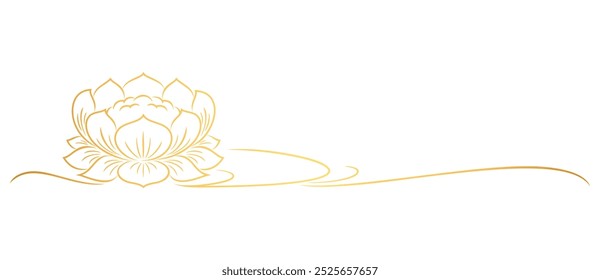 Lotus flower line art style. Golden Lotus. Diwali and Vesak day vector elements