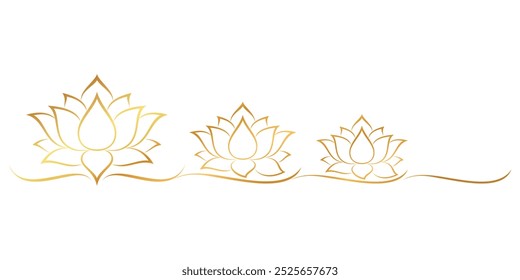 Lotus flower line art style. Golden Lotus. Diwali and Vesak day vector elements