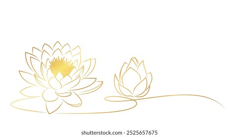 Estilo de arte de línea de flor de loto. Loto Dorado. Diwali y Vesak día Vector Elementos