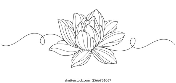 Lotus flower line art style with black color, vesak day vector