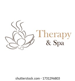Lotus flower line art with therapy and spa theme logo vector on white background.