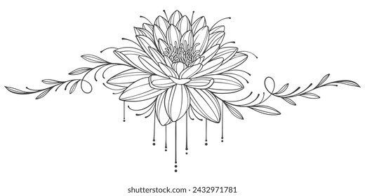 lotus flower line art vector illustration, water lily vesak day element design