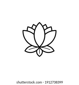 Lotus Flower Line Icon - Chinese Lunar New Year Icon - Black Outline Icon