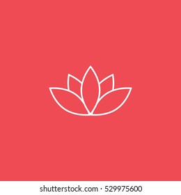 Lotus Flower Line Icon On Red Background