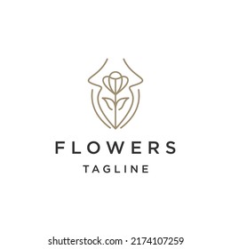 Lotus flower line logo design template flat vector