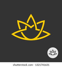 Lotus flower line style elegant logo. Five peaks tattoo weave style natural plant floristic symbol.