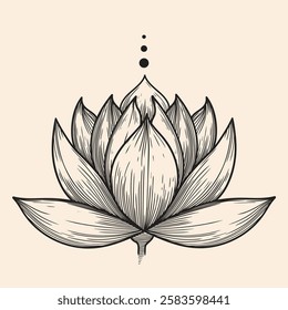 Lotus flower. Linear vector drawing isolated on beige background