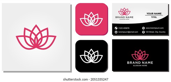 Lotus Flower Logo Abstract Beauty Spa Salon Cosmetics Brand Linear Style. Looped Leaves Logotype Design Vector Luxury Fashion Template. Bussines Card