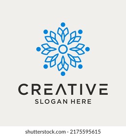 Lotus Flower Logo abstract Beauty Spa salon Cosmetics brand Linear style. Looped Leaves Logotype design vector