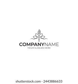 Lotus flower logo with candle minimalist logo design