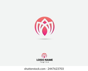 Lotus flower logo design. Beauty lotus vector. Icon. Beauty salon logo. Flower vector. Female. Premium logo art. Circle shape. Pink gradient.