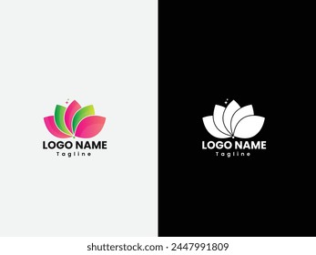 Lotus flower logo design. Colorful lotus vector. Flower vector. Female. Premium logo art. Pink gradient. Water lilies. Beauty salon logo.