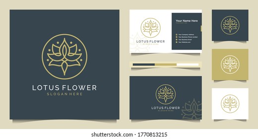 Diseño de logotipo de flores de Lotus con estilo de arte de líneas. logotipos para el spa, salón de belleza, decoración, boutique, cosmética y tarjeta de visita Premium Vector