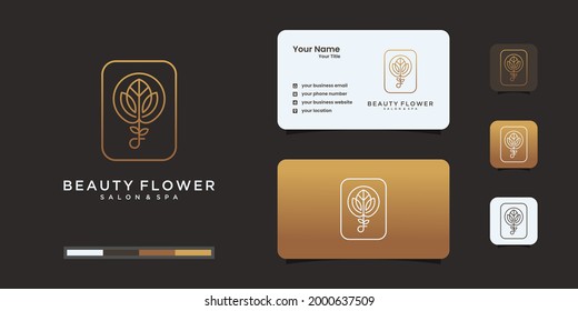 Lotus flower logo design line art style with business card design