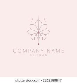 Lotus flower logo design. Line art lotus logotype. Bohemian flower and stars logo template.