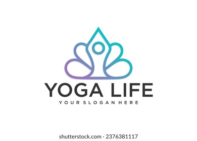 Lotus flower logo with human .Zen and Meditation logos,linear icons and elements.vector design