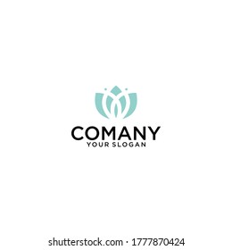 Lotus flower logo. Lotus icon vector design template on white and blue background with flat and outline styles for environment, beauty, spa, yoga, medical companies.