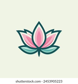 Lotus flower logo. Lotus icon vector design template on dark and pink background in flat and outline style of eco, beauty, spa, yoga, medical.