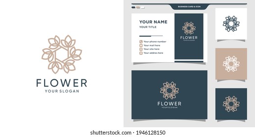 Lotus flower logo with linear style. Elegant logo and business card design Premium Vector