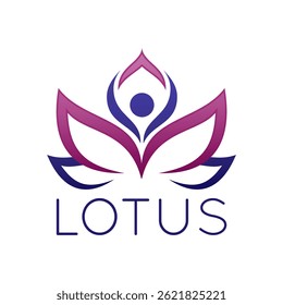 logotipo flor de lótus com um ícone de pessoa no topo