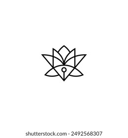 lotus flower logo with stationery pencil combination in line art design style