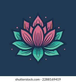 Lotus flower logo. Vector design template of lotus icons on dark and pink background in flat and outline style with golden effect for eco, beauty, spa, yoga, medical companies.