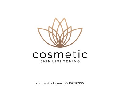 Logo de la flor de Lotus. Plantilla de diseño de vectores de iconos de loto sobre fondo blanco en estilo plano y contorno con dorado para eco, belleza, spa, yoga, compañías médicas