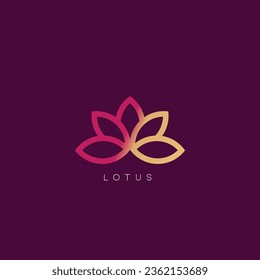 Lotus flower logo. Vector design template of lotus icons on dark and pink background in flat and outline style with golden effect for eco, beauty, spa, yoga, medical companies.