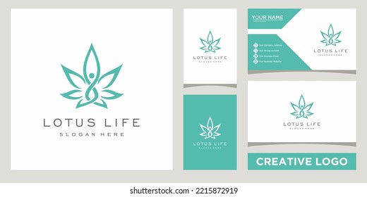 plantilla de diseño de logotipo de lujo de flores de loto con diseño de tarjeta de visita