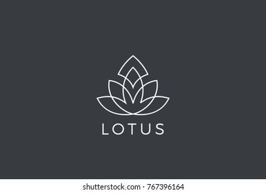 Lotus flower Luxury Logo design vector template Linear style. Fashion Health Fitness Garden Logotype concept icon.