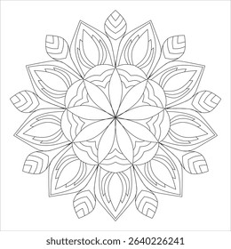 Lotus Flower Mandala Coloring Page Vector - Sacred Geometry Pattern with Petal Design for Adult Meditation and Mindfulness Art Therapy