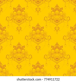 Lotus flower in mandala meditation style seamless pattern vector in yellow tone