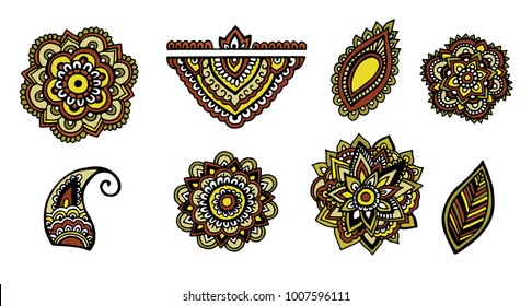lotus flower and mandala set . Vector. boho style, yoga, india, sketch for tattoo