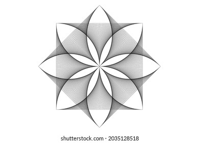 lotus flower mandala, thread art, symbol Sacred Geometry. Logo icon, Geometric mystic mandala of alchemy esoteric Flower. Vector black string line art divine meditative amulet isolated on white