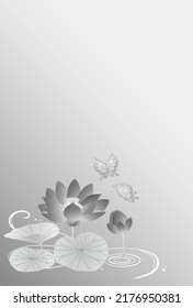 Lotus flower monochrome postcard template