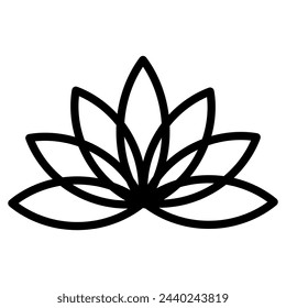 Lotus flower mystical religious symbol. Spiritual zen sign of traditional culture of worship and veneration. Simple black and white vector isolated on white background