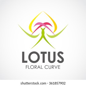 Lotus flower of nature curve abstract vector and logo design or template floral plant business icon of company identity symbol concept