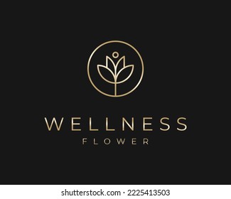 Lotus Flower Nature Floral Blossom Wellness Royal Gold Luxury Elegant Classy Vector Logo Design