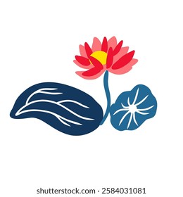 Lotus flower, Nelumbo, Nelumbo nucifera, Nelumbo komarovii, Beautiful rare blooming lotus isolated on white background, vector flat illustration Water Lily, decorative sign for design map, card, logo