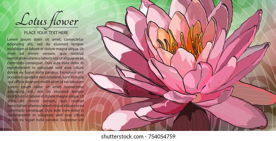 Lotus flower on the abstract background with the ornament. Invitation card. 