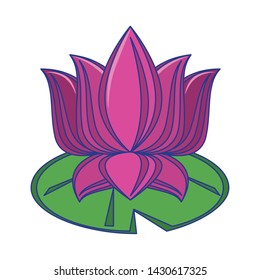 Lotus flower on leaf cartoon isolated vector illustration graphic design