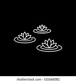 Lotus Flower On Water Line Icon On Black Background
