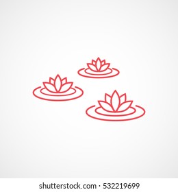 Lotus Flower On Water Red Line Icon On White Background