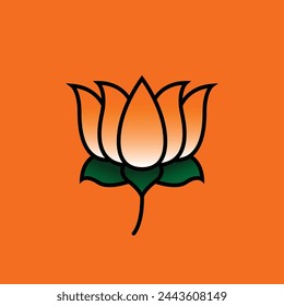 Lotus Flower Orange Green BJP Symbol, Bhartiya Janta party Indian political party election campaign icon logo safron vector illustration with orange background svg
