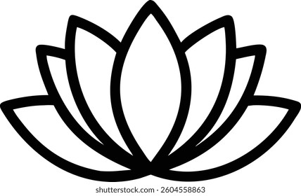 Lotus Flower Outline Icon with Layered Pointed Petals Elegant Floral Vector Illustration