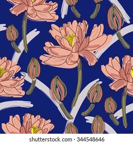 Lotus flower pattern in damask style