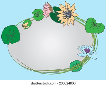 Lotus flower pattern fro text,Lotus flowers hand drawn on white background. Traditional Japanese ink painting. Contains hieroglyphs - zen, freedom, nature, beauty