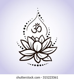 Lotus flower pattern line on isolated background. Logo for Yoga Studio, Spa, India style. Vector illustration