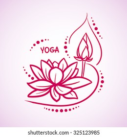 Lotus flower pattern line on isolated background. Logo for Yoga Studio, Spa, India style. Vector illustration